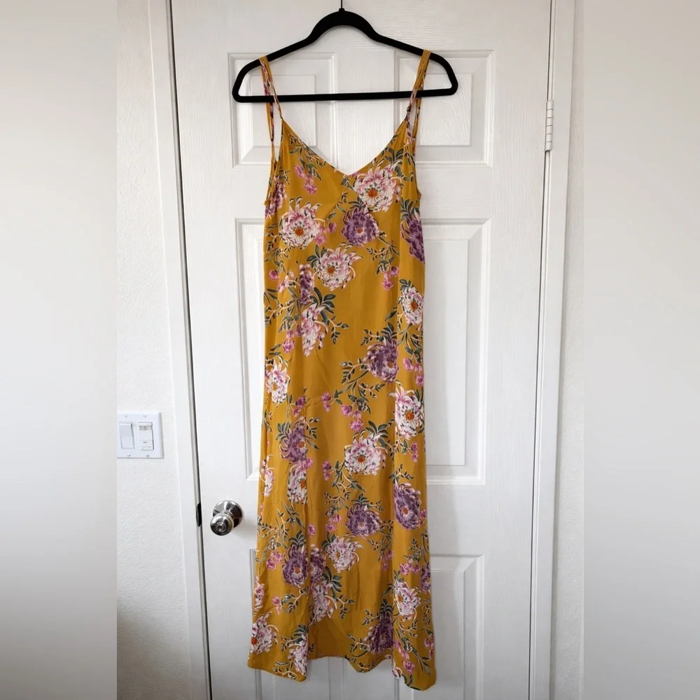 FLYNN SKYE Jeanette Slip Dress Yellow Floral Midi Small - Picture 2 of 4